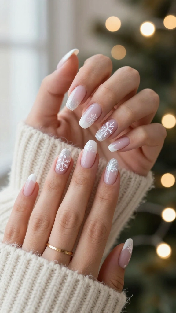 Snowflake French tip nails