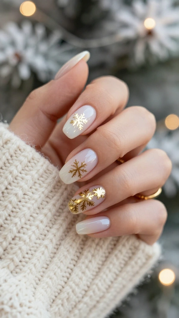 Gold Snowflake Decals on Sheer Milky White