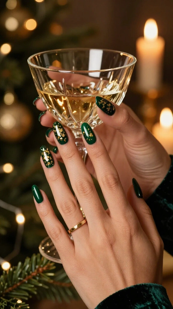 Frosted Emerald Green with Gold Leaf Accents