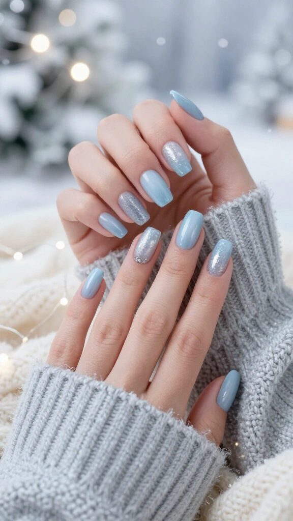 Frosted blue glitter nails