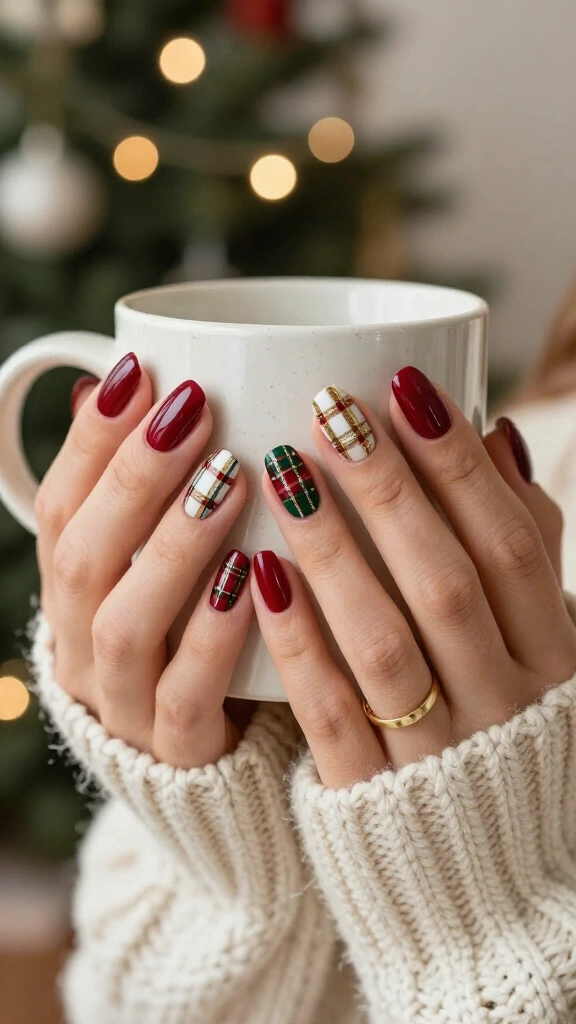 Plaid Christmas nails