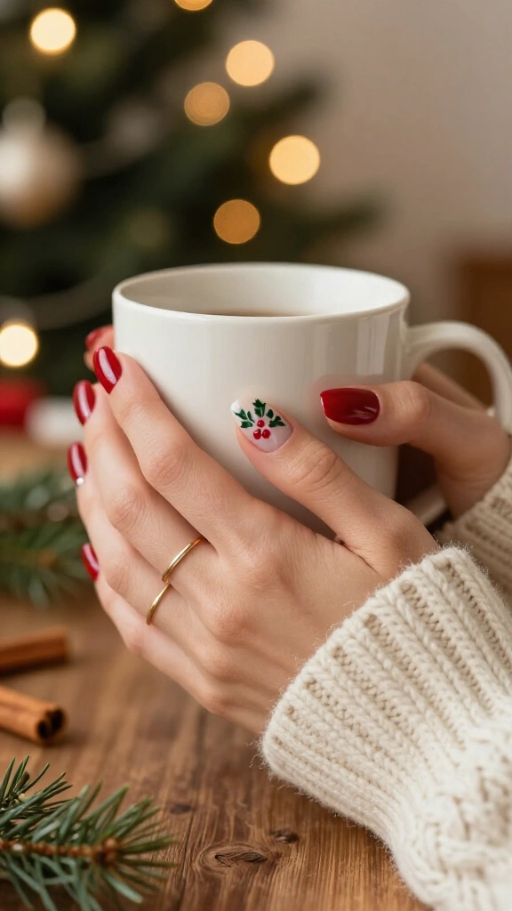 Holly berry accent nails