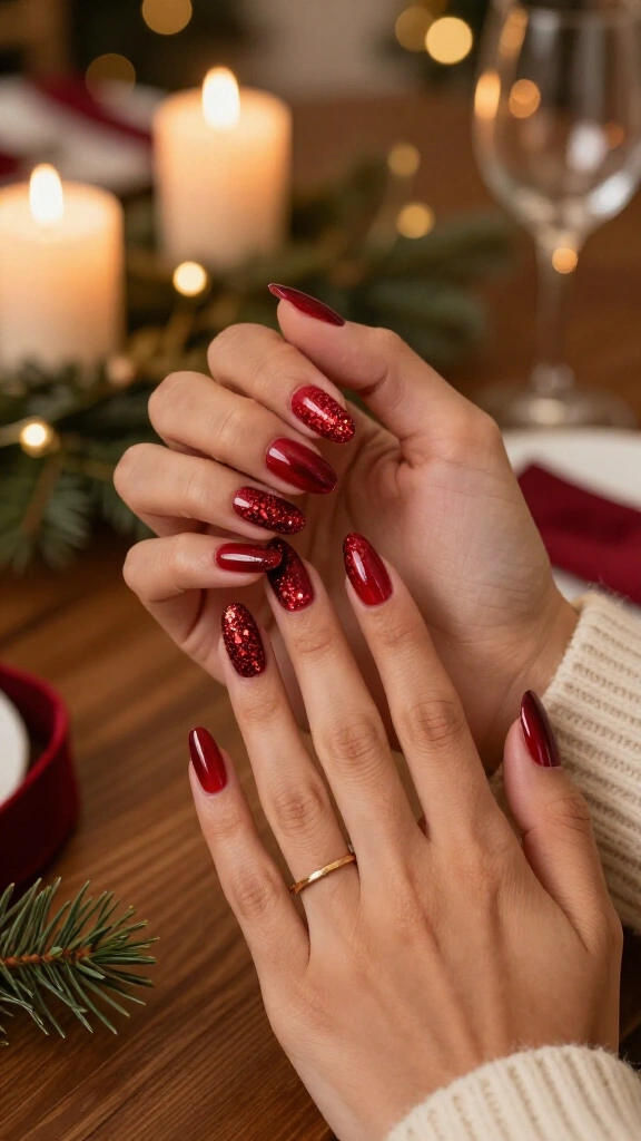 Ruby Red Glitter Gradient Ombré