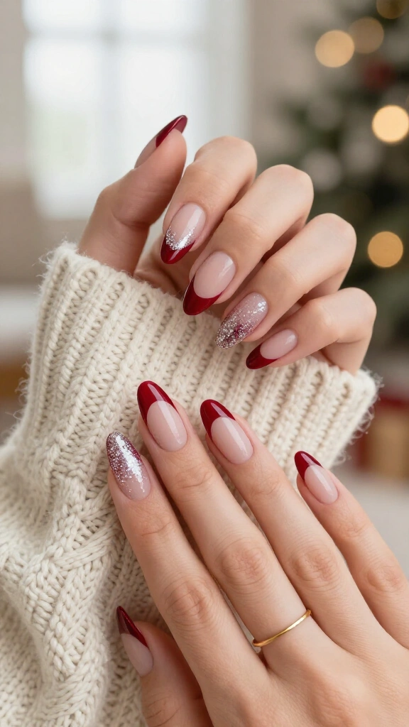 Frosted cranberry French tips