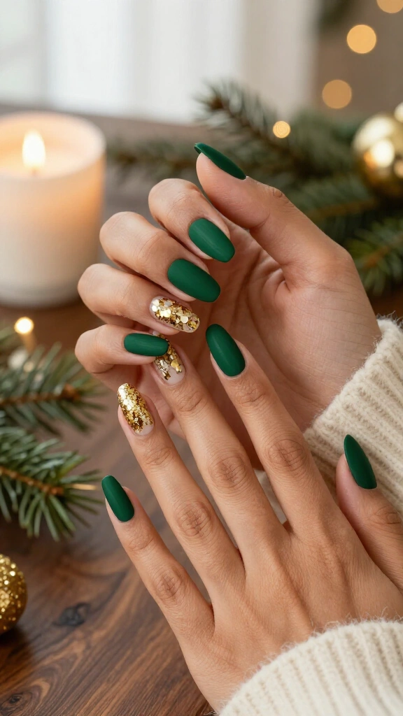 Matte Pine Green with Chunky Gold Glitz