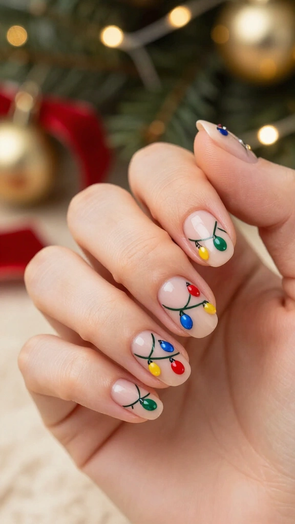 Christmas tree light nails