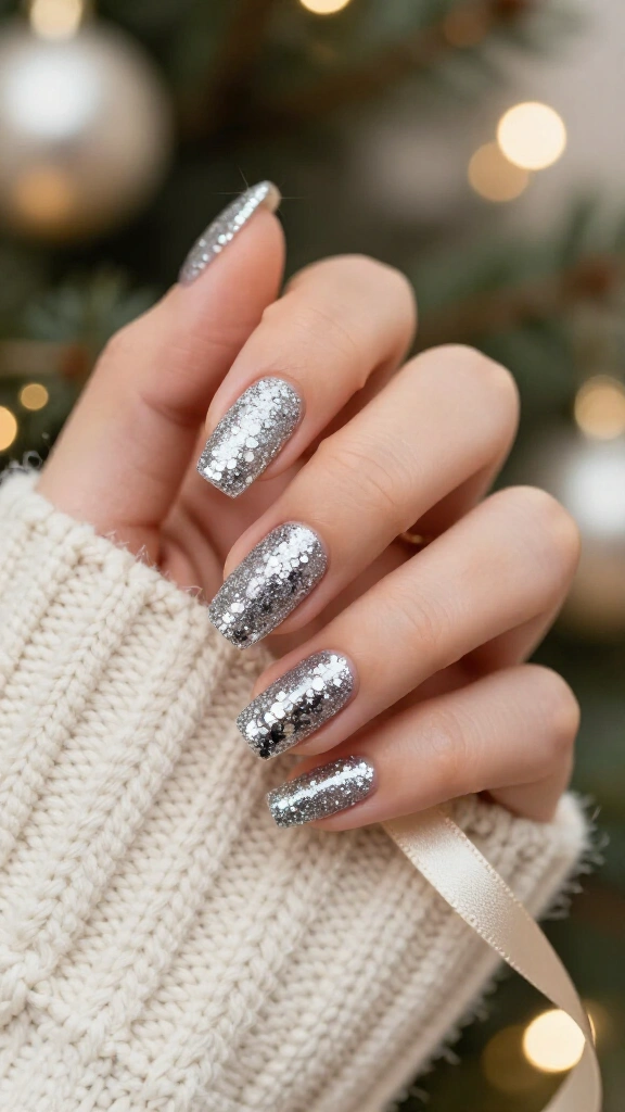Silver Tinsel Chunky Glitter Dip