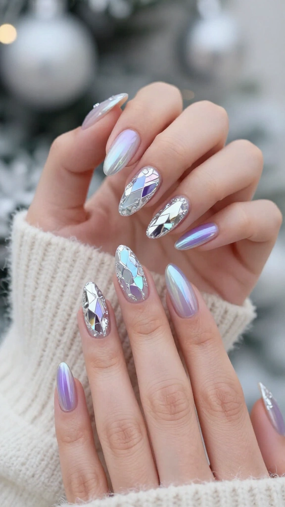 Icy holographic glass nails