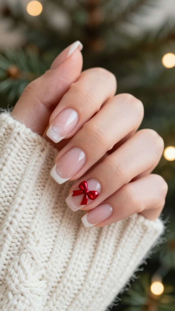 Frosted French tips with micro bows