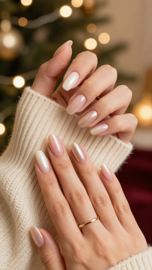 Glazed nude Christmas nails
