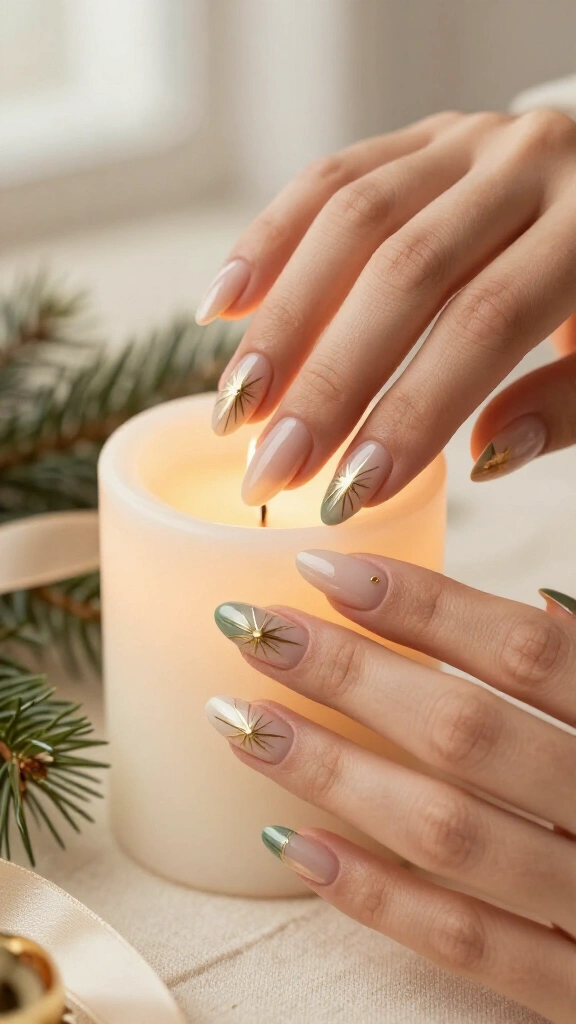 Golden starbursts on sheer nude