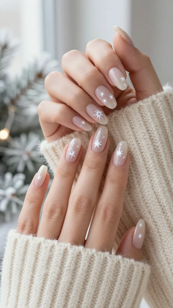 Minimalist Frosted White Stars on Nude Base