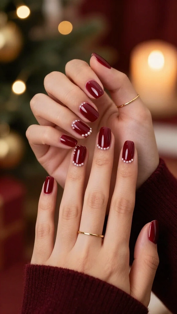 Rich burgundy pearl droplets