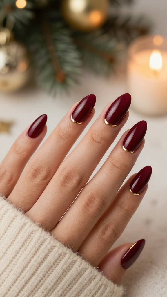 Rich Burgundy with Micro-Gold Cuticle Cuffs