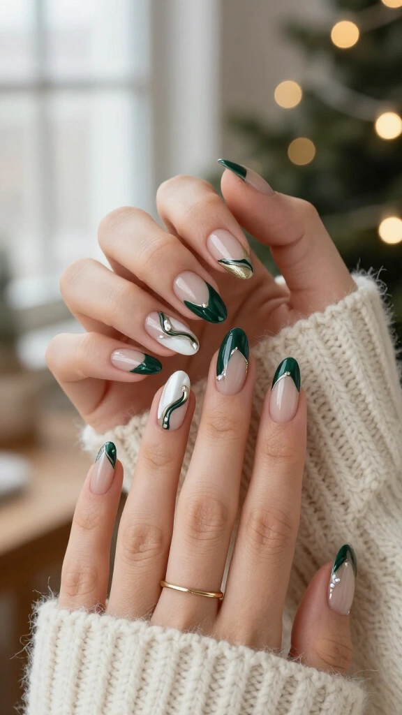 Forest Green and Pearlescent Swirls