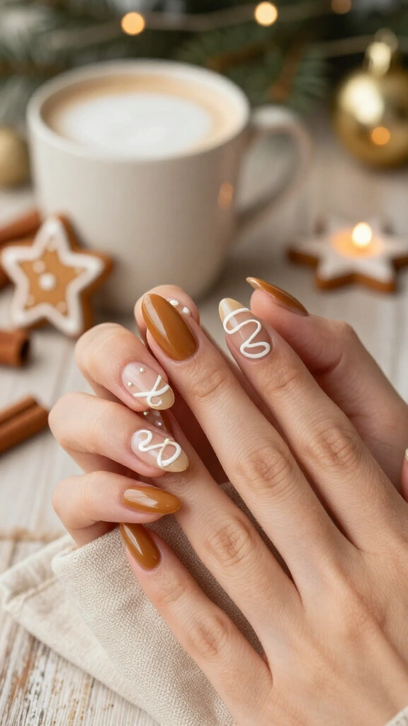 Frosted Gingerbread Latte Nails
