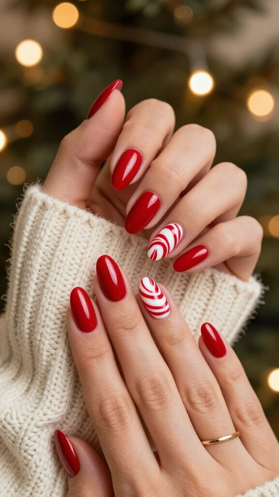 Candy cane swirl accent nails
