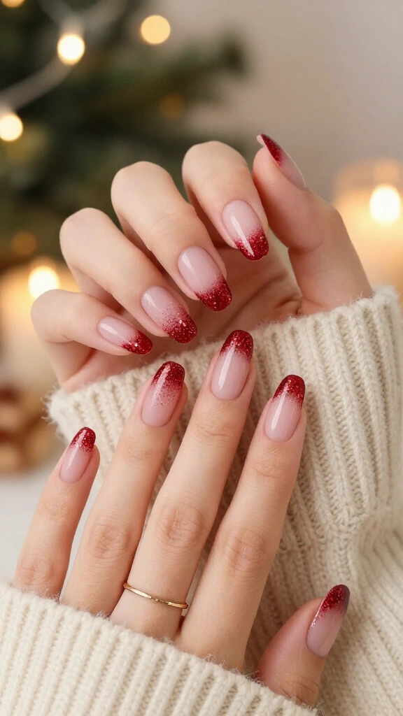 Red glitter ombre tips