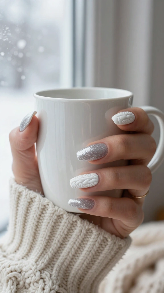 White Cable-Knit Sweater Shimmer