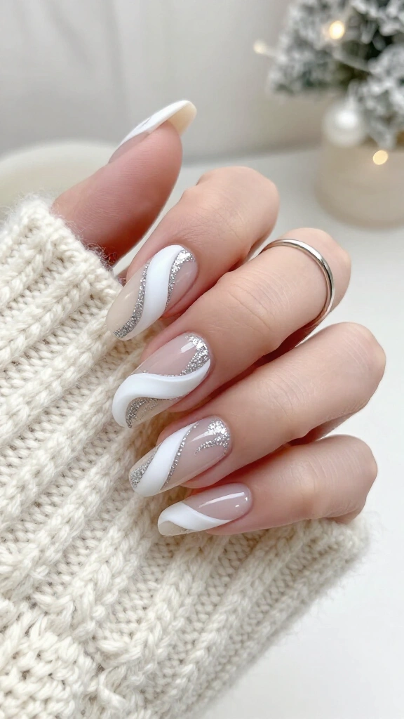 Abstract White & Platinum Ribbon Swirls