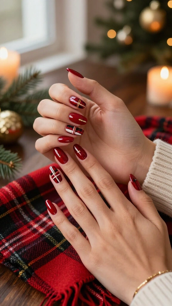 Red plaid holiday nails