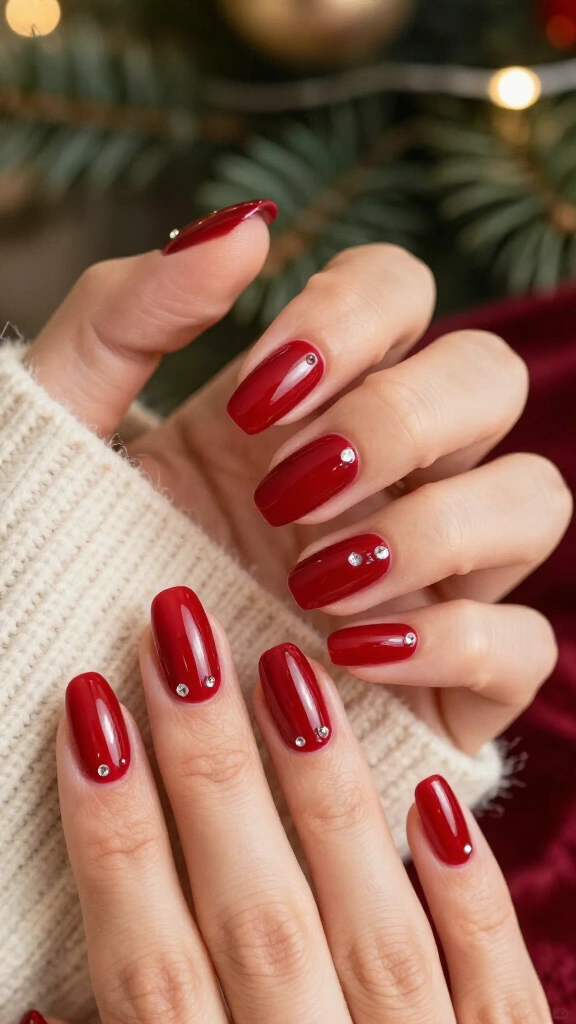 Crimson nails with crystal cuticles
