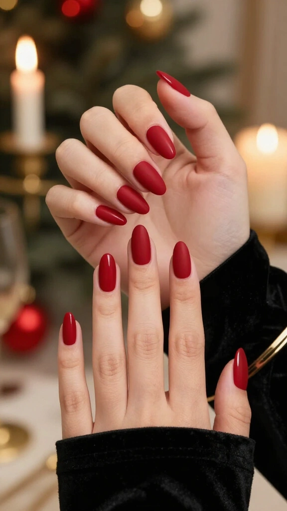 Matte red nails with glossy tips