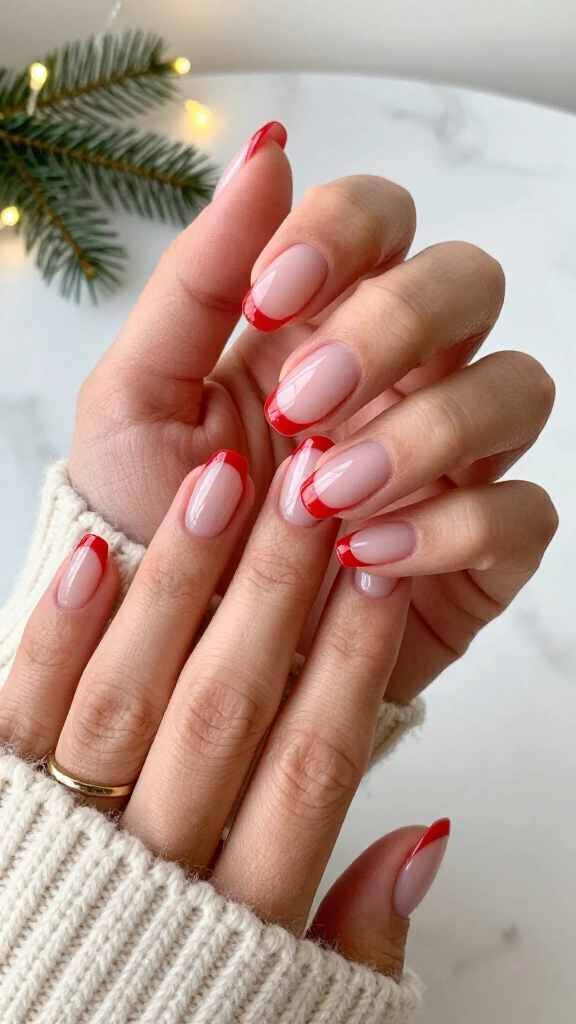 Red micro French nails