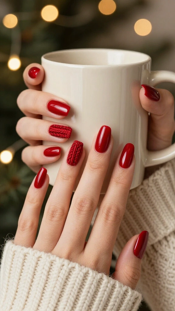 Red sweater texture nails