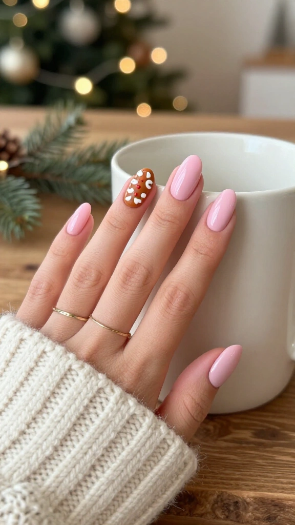 Baby pink gingerbread accent nails