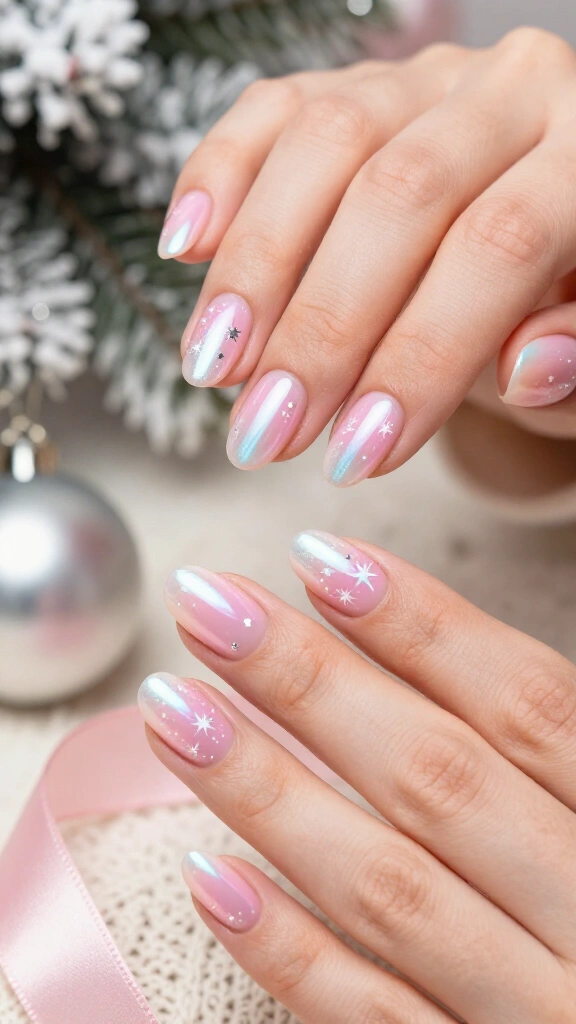 Pink chrome aura with tiny starbursts