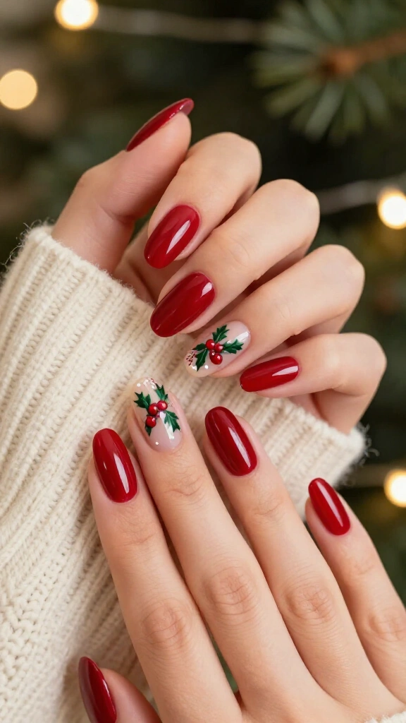 Red holly berry nail art