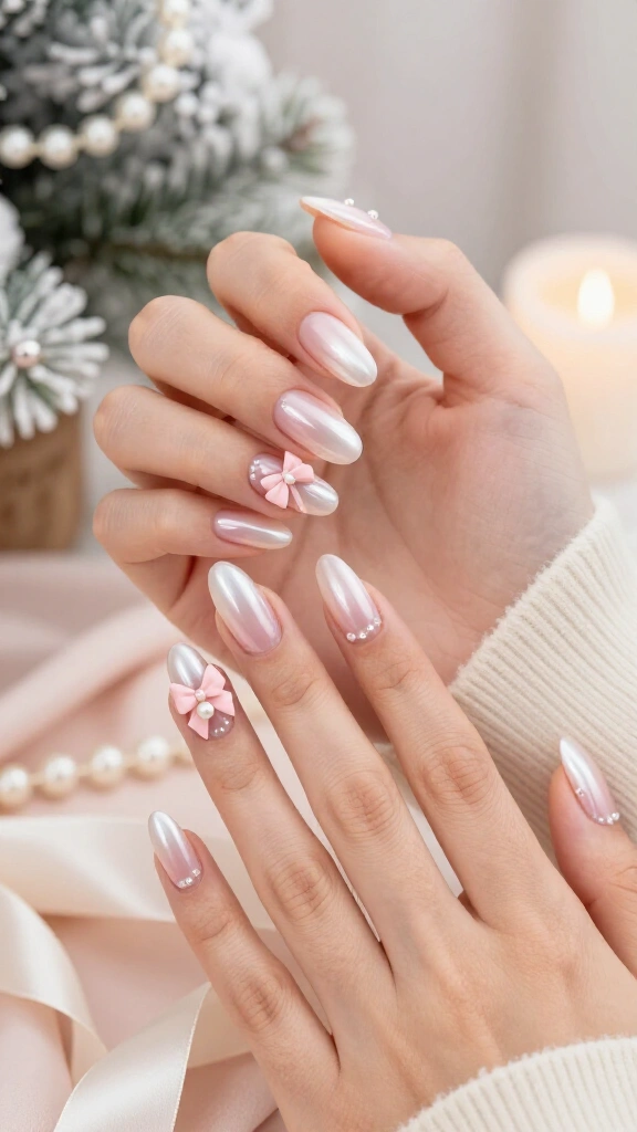Balletcore pearl and 3D pink bows