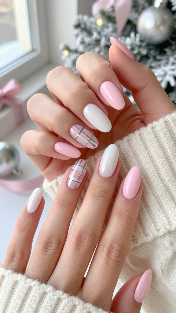 Baby pink plaid and tartan flannel accent