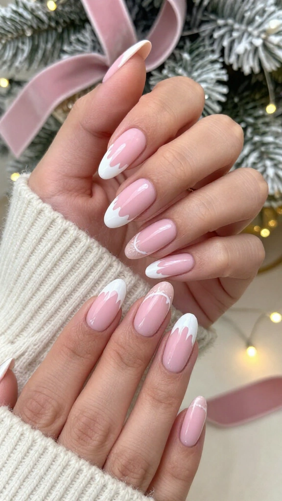 Matte blush pink with glossy snow tips