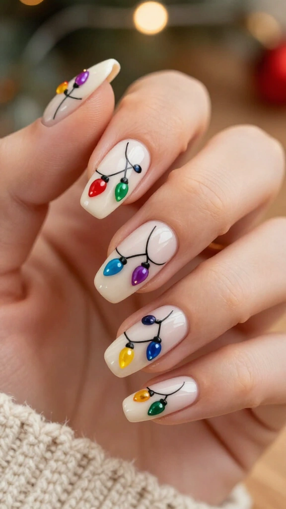 Classic multicolor Christmas light nails
