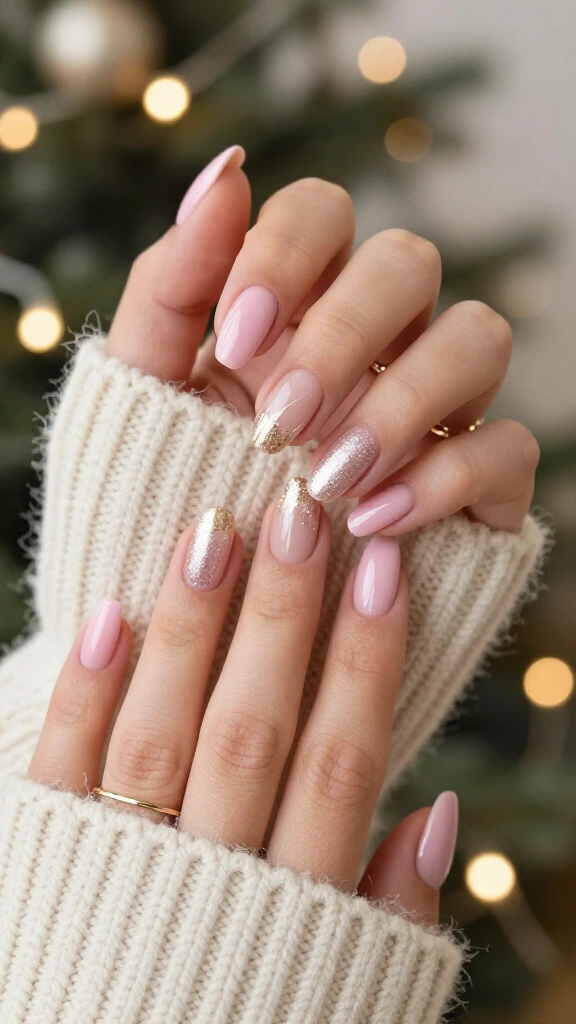 Champagne shimmer and pale rose negative space