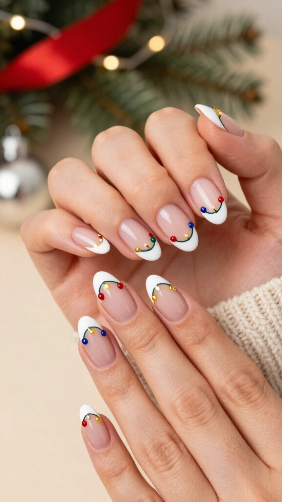French tip Christmas light nail art