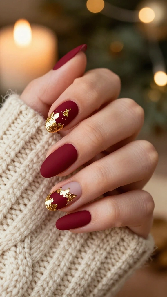 Matte cranberry with gold leaf flakes
