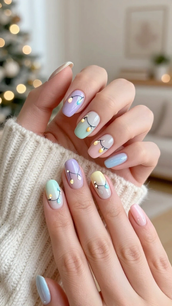 Pastel Christmas light nails