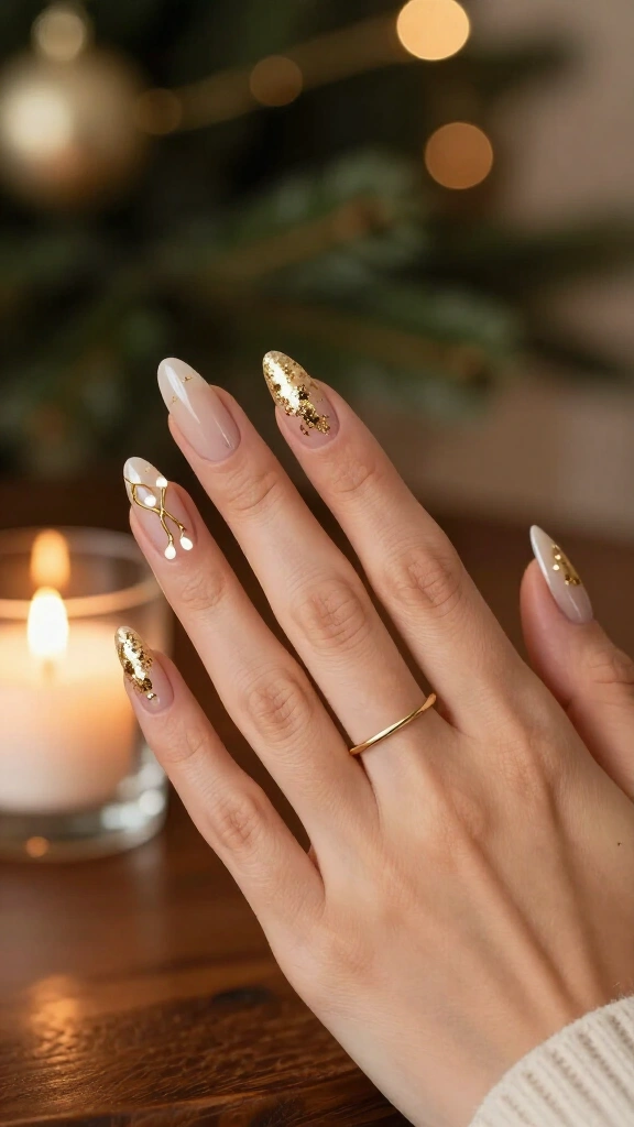 Gold foil and white Christmas lights