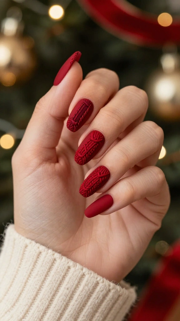 3D knitted sweater texture in crimson