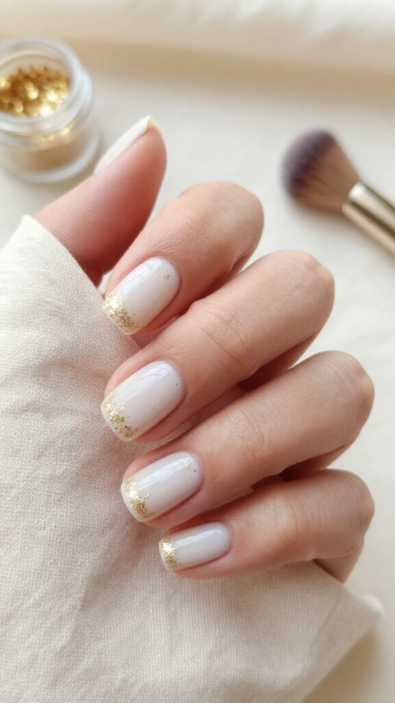 Milky white with gold dust cuticles