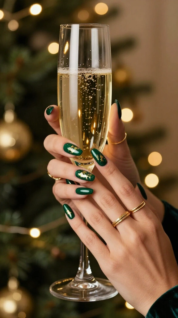 Emerald green and gold foil coffin nails