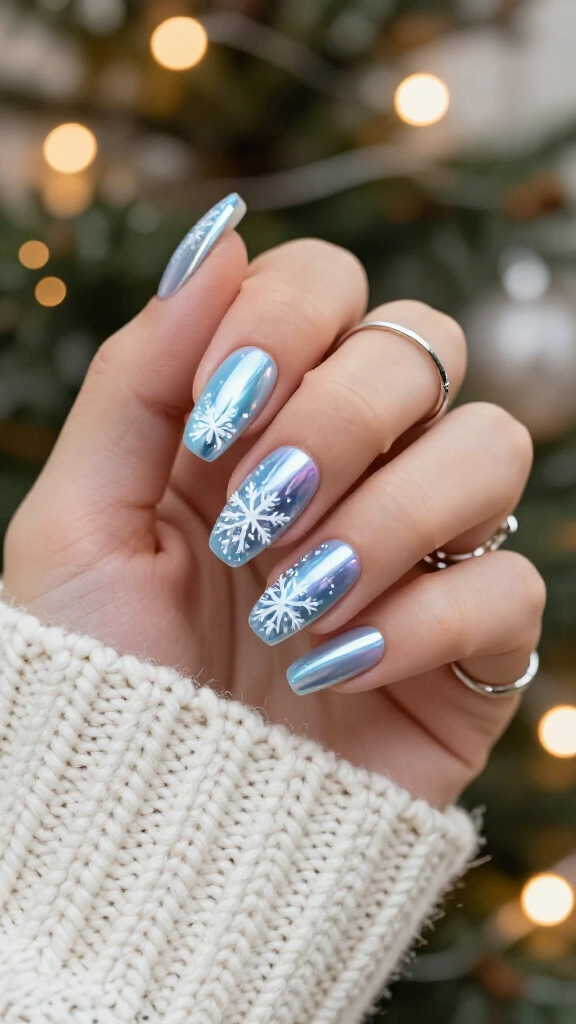 Snowflake chrome coffin nails