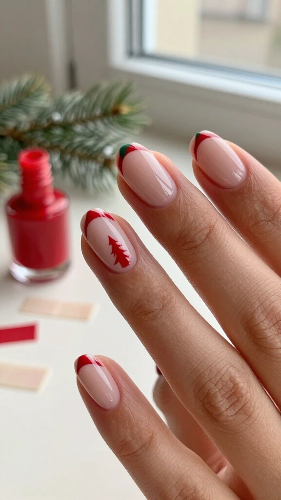 Subdued crimson negative space triangles