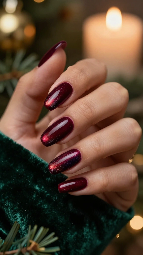 Burgundy velvet coffin nails