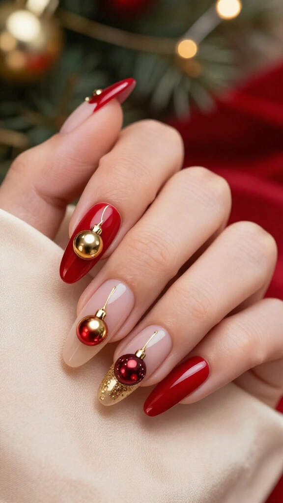 Red and gold ornament coffin nails