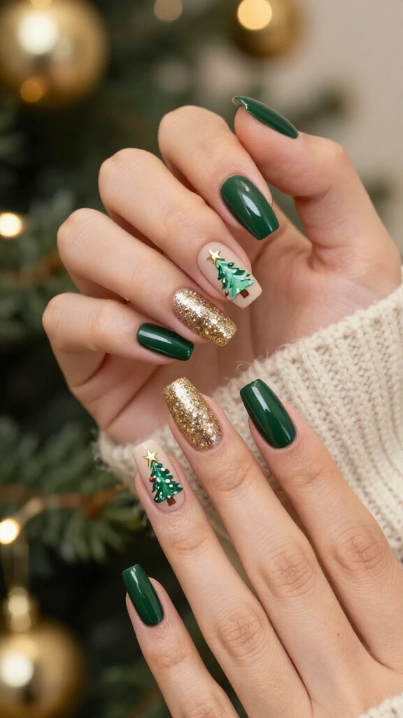 Christmas tree accent coffin nails