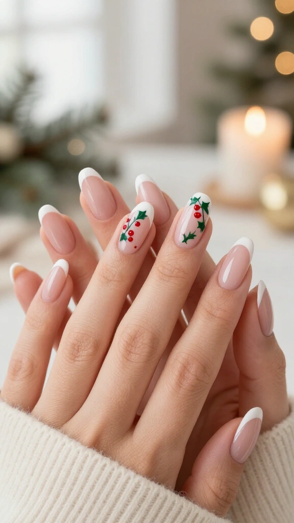 French tips with holly berry details